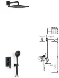TRES Aspen falsík alatti komplett zuhanyrendszer, matt fekete