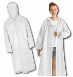 EdiBazzar Unisex fehér, hosszú esőkabát kapucnival kempingezéshez, túrázáshoz (peleryna przeciwdeszczowa biała na wycieczki)