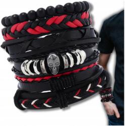 Rock stílusú szett 6 db férfi bőr karkötő koponyával, zsinórral (5905884063033)