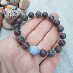 Kristály Jóga Shop Barna hópehely obszidián 8 mm-es ásvány karkötő, akvamarinnal
