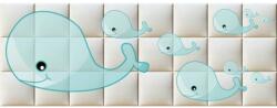 Kerma Design Kék bálna rajz illusztráció gyerekszoba nyomtatott műbőr babafalvédő, ágy mögé (200x75 cm)