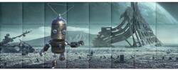 Kerma Design Robot modern nyomtatott sci fi falpanel műbőr falvédő (200x75 cm)