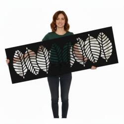  Fali dekorpanel, levél minta, 50x150 cm, 3 mm HDF - FP3 fekete falburkolat