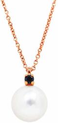 White & Black Igazgyöngy nyaklánc fekete gyémánttal - 6-6, 5mm - rosegold - akoya (AU14040)
