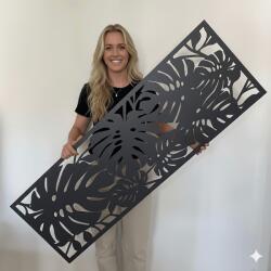  Fali dekorpanel, pálmalevél minta, 50x150 cm, 3 mm HDF - FP9 fa antracit falburkolat