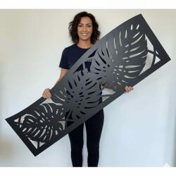  Fali dekorpanel, pálmalevél mintázat, 50x150 cm, 3 mm HDF - FP6 feket színű falburkolat