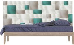 Kerma Design Fehér színű modern textil falvédő-17 (200x75 cm) szürke és zöld panelekkel