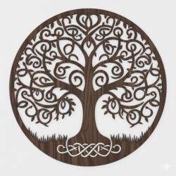  Fali dekoráció, életfa minta, 50 cm, 3 mm HDF - Dió fa falburkolat