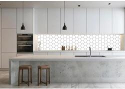  Wallplex PLUS+ falburkoló hőálló konyhapanel Fehér Hexagon, vízálló falburkolat konyhába 60x300 cm