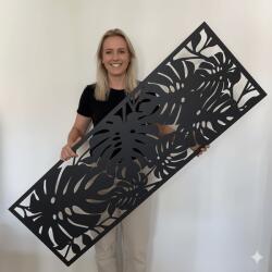  Fali dekorpanel, pálmalevél minta, 50x150 cm, 3 mm HDF - FP9 fa fekete falburkolat