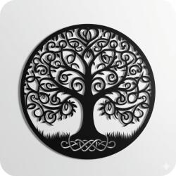  Fali dekoráció, életfa minta 50 cm, 3 mm HDF - Fekete modern, lézerrel vágott falikép és falburkolat