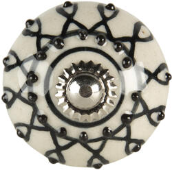 Clayre & Eef Buton mobilier ceramica alba neagra Ø 4x3 cm / S3 cm (64792)