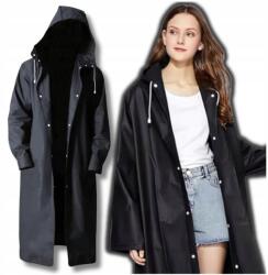 EdiBazzar Hosszú fekete esőkabát túrázáshoz, unisex, kapucnival (peleryna przeciwdeszczowa na wycieczki)