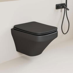Foglia Set vas wc rimless suspendat negru mat, dreptunghiular, capac slim softclose, Foglia Bristol (B2353-MB)