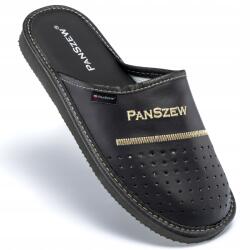 PanSzew Férfi Bőr Papucs Klasszikus Otthoni Cipő Lengyel 40-46 PanSzew (Czarne Pantofle ze Skóry Laczki z Haftem)