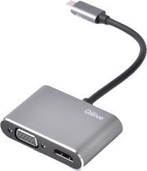 Qilive 600128052 4 az 1-ben USB-C elosztó HDMI/VGA/USB-C