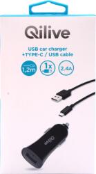 Qilive 600173829 USB-A autós töltő 12 W + USB-C kábel fekete