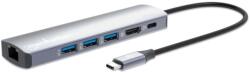 Manhattan dokkolóállomás USB-C 6in1, 1xHDMI, 1xUSB-C, 3xUSB, 1xRJ45, szürke (153959)