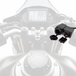 CARMOTION Motorkerékpár Euro szivargyújtó aljzat, feszültségmérővel, dupla USB töltő, 12V (CM63209)