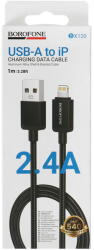 BOROFONE Cablu de Alimentare, USB la iP, 2.4A, 1m - Borofone Placer (BX120) - Black (KF2357206) - vexio