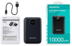 ADATA power bank 10000mah c100 fekete, digitális kijelző PC10022-12BK (PC10022-12BK) - pepita