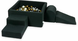  Habszivacs játszótér négyzet alakú medencével 90x90x40 grafit + 400 labda: óarany, metál grafit, gyöngyház