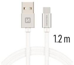 SWISSTEN USB-C Kábel Swissten opletený, Quick charge, 3A, 1, 2m - strieborno-biely