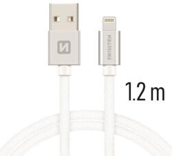 SWISSTEN Lightning (8pin) kábel Swissten opletený, 1.2M - bielo-strieborný
