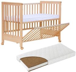 Treppy Patut co-sleeping 120x60 cu laterala culisanta total si roti Treppy Dreamy Plus natur, lemn masiv fag, reglabil pe 5 nivele, , certificat TUV, EN716-1, EN716-2, include saltea cocos lux 9 cm (TRP1135N