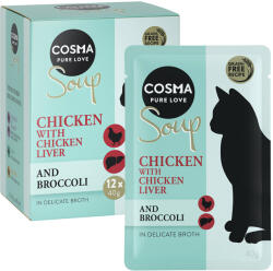 Cosma 24x40g Cosma Soup nedves macskatáp- Csirkefilé, csirkemáj & brokkoli