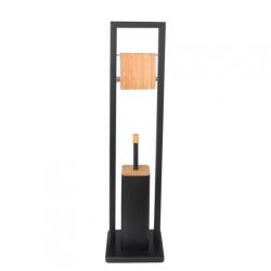 YOKA wc kefe állvány wc papír tartóval - fekete / bambusz (szögletes)