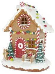  Dekoráció Mézeskalács ház glitteres, LED-es poly 20x16, 5x24, 5 cm barna, fehér (SFA919C24143-3)