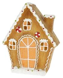  Dekoráció Mézeskalács ház LED-es poly 19, 9x9, 5x23 cm barna, fehér (140-23854-23G)