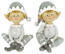  Dekoráció Manó fiú, lány sapkában ülő poly 5x4x7, 5 cm szürke, fehér 2 féle, 1db (MX242423-3)