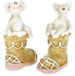 Dekoráció Egér mézeskalács csizmában álló, ülő poly 5, 5x3, 5x9, 5 cm barna, bézs 2 féle, 1db (MS242890-3.5A(B))