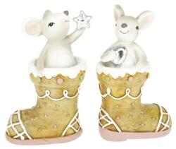  Dekoráció Egér mézeskalács csizmában, szívvel, csillaggal poly 7, 5x4, 5x12, 5 cm barna, bézs 2 féle, 1db (MS242889-5A(B))