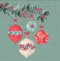 AMBIENTE Szalvéta 33x33cm 20db/csomag Berry baubles green, Bogyós díszek zöld