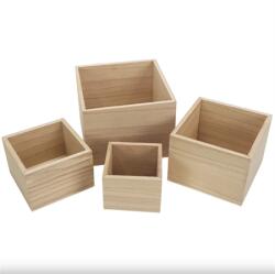  Fa doboz, 9x9cm, 11x11cm, 13x13cm, 16x16cm natúr 4db/csomag (3162)