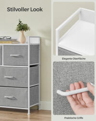 SONGMICS Modern Textil Fiókos Szekrény 7 Fiókkal Fehér-Szürke Fémvázzal (EUZ-LTS523L10) - platinashop