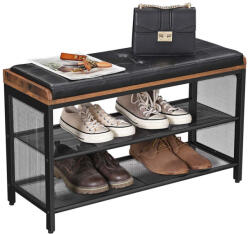 VASAGLE Copadion Cipőspad Párnázott Ülőke Fémhálós Polcokkal Vintage Barna-Fekete (EUZ-LBS75X) - platinashop