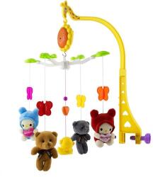 Babé Bed Bell Zenélő forgó Plüss macik házikóval, felhúzós