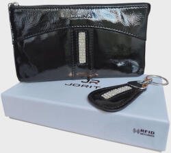 Jorita Valódi bőr női pénztárca + kulcstartó szett kristályokkal fekete lakk (en-829004-black)