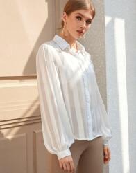 Shein Fehér Ing Csíkos Gallér Hosszú Ujjú Gombok Klasszikus Shein 36