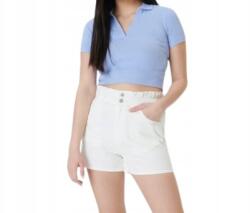 sinsay Kék Bordázott Crop Top Rövid Ujjú V-nyakú Gallér M