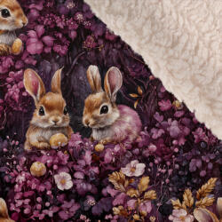 Takoy Téli softshell ekrü báránybundával erdei nyuszik - az anyag hosszában nyomtatott minta