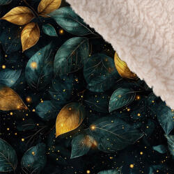 Takoy Téli softshell ekrü báránybundával aranyszínű levelek zölddel - az anyag hosszában nyomtatott minta