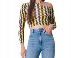 sinsay Többszínű Crop Felső Illeszkedő Mintás Aszimmetrikus Nyakkivágással S