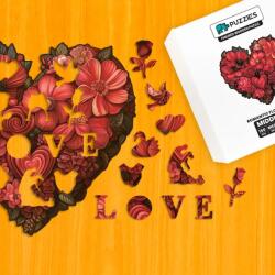 Romantikus virágszív fa puzzle L Prémium fa doboz