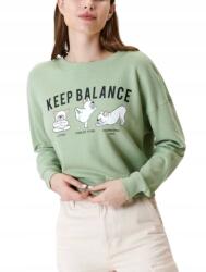 sinsay Zöld Klasszikus Pulóver Rövid Feliratos Mintás Hosszú Ujjú Laza Xxs