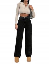 Shein Fekete Női Farmernadrág Övvel És Széles Szárrésszel 40 1JJ (SZ2408203028553474)